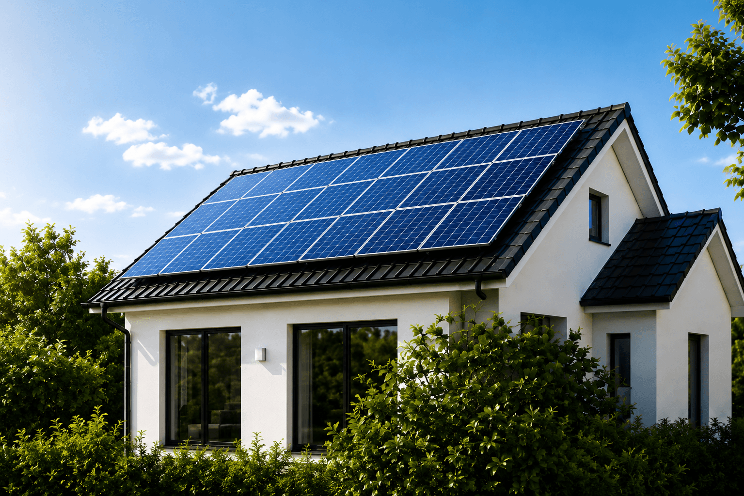 House with rooftop solar panels